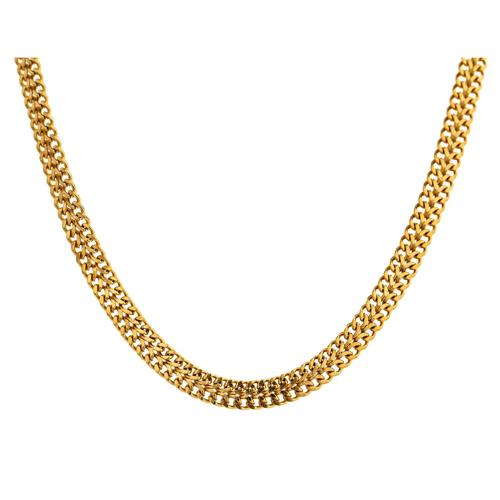 Gold stainless steel adjustable necklace with textured oval pendant