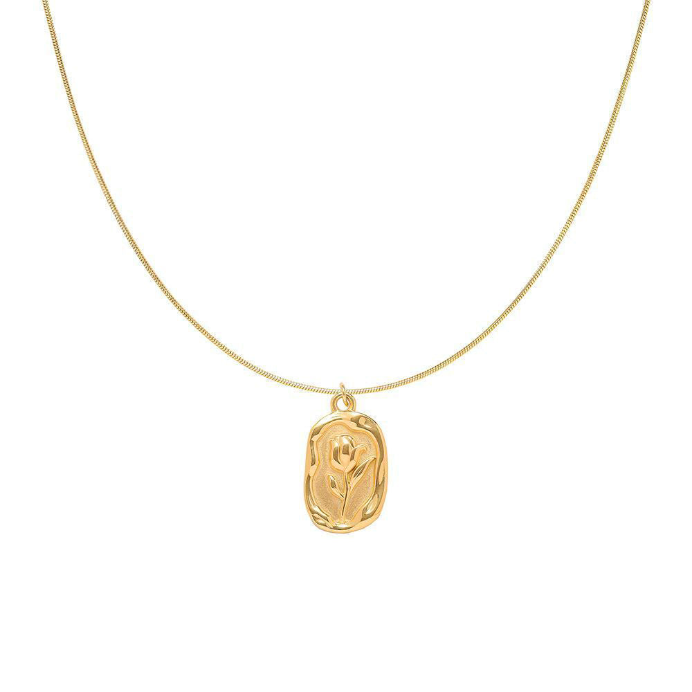 Gold stainless steel adjustable necklace with rose-inspired pendant