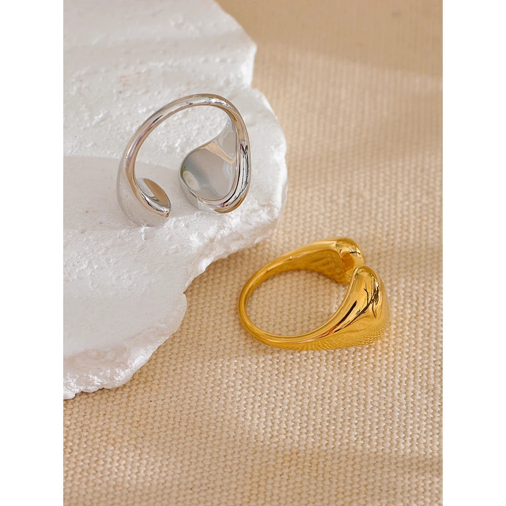 Silver stainless steel minimalist open-band ring