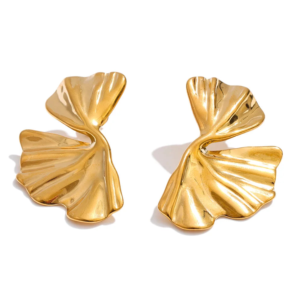 Gold stainless steel drop earrings with textured oval detail