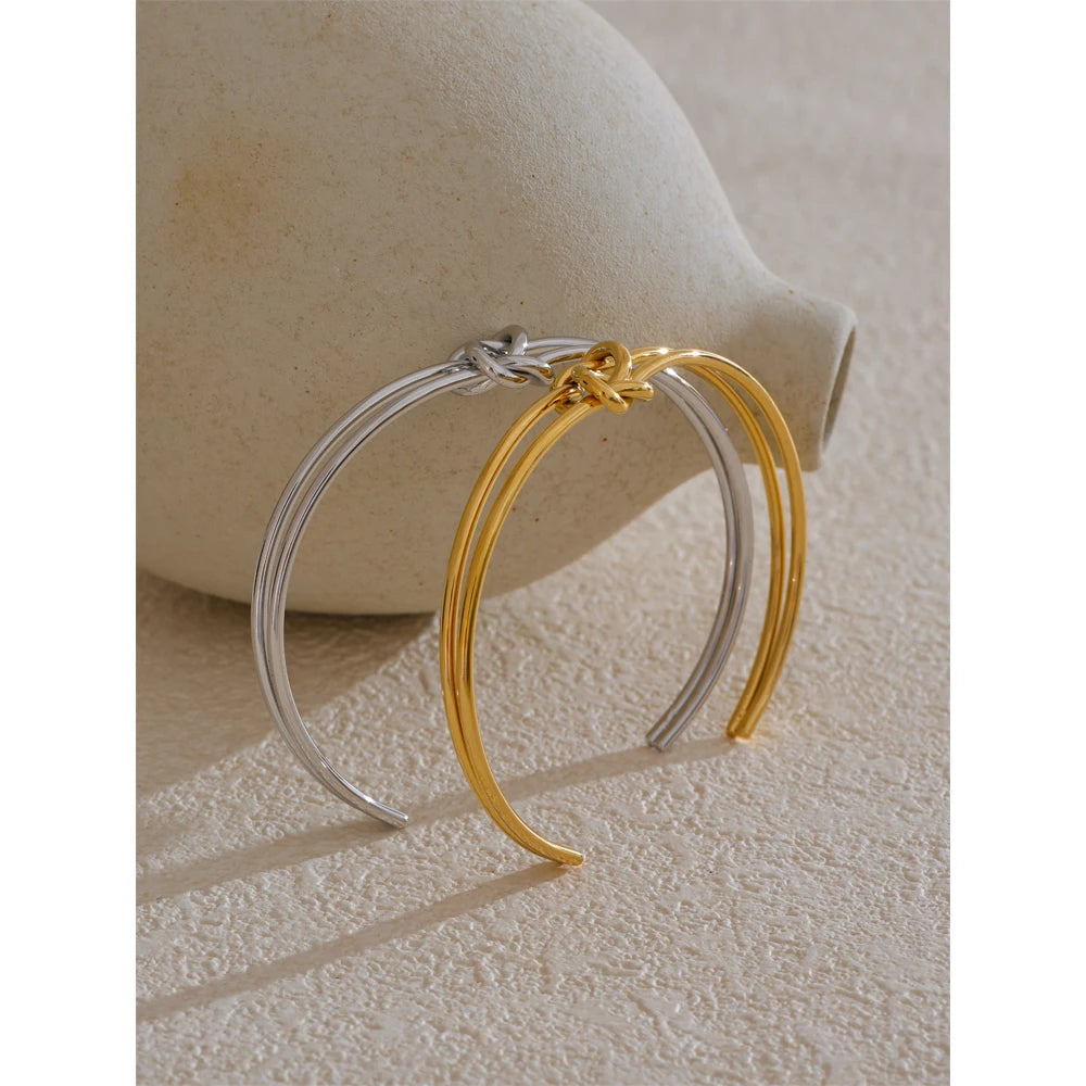 Silver stainless steel open cuff bracelet with minimalist design