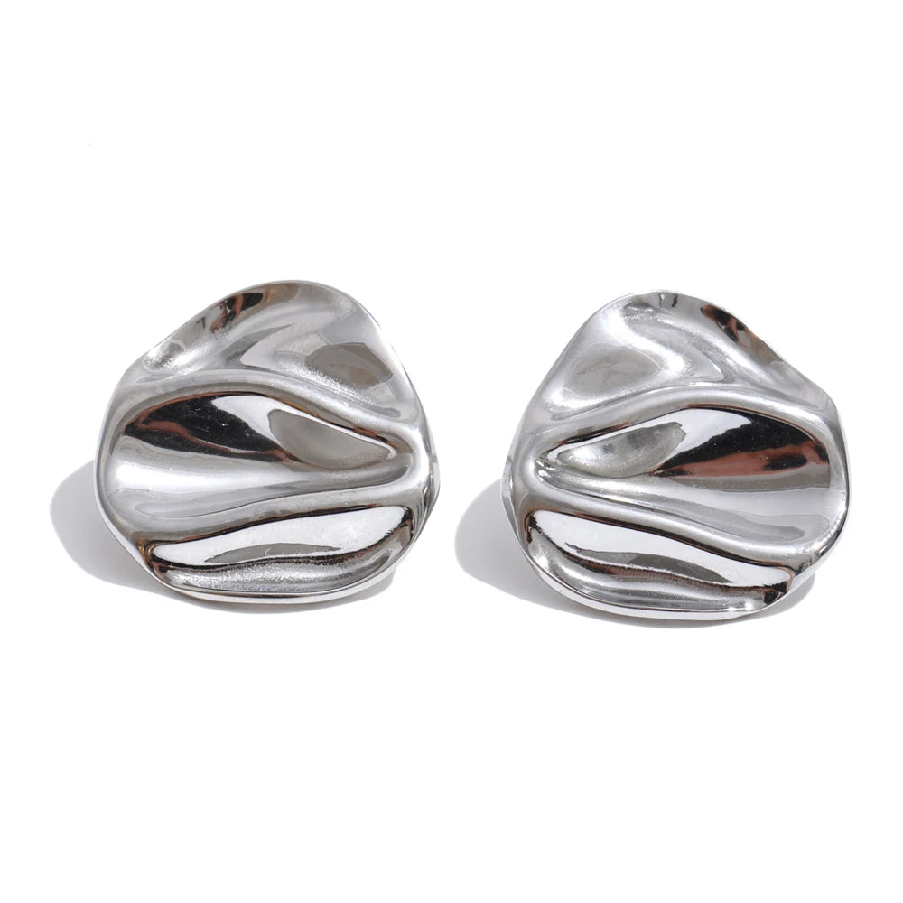 Gold stainless steel drop earrings with textured oval detail