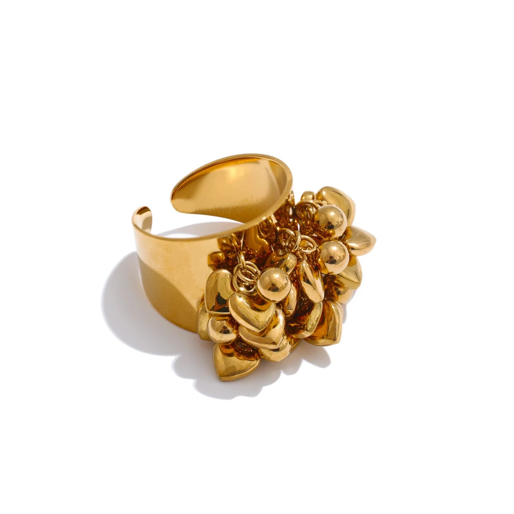 Gold stainless steel adjustable ring with heart-inspired silhouette