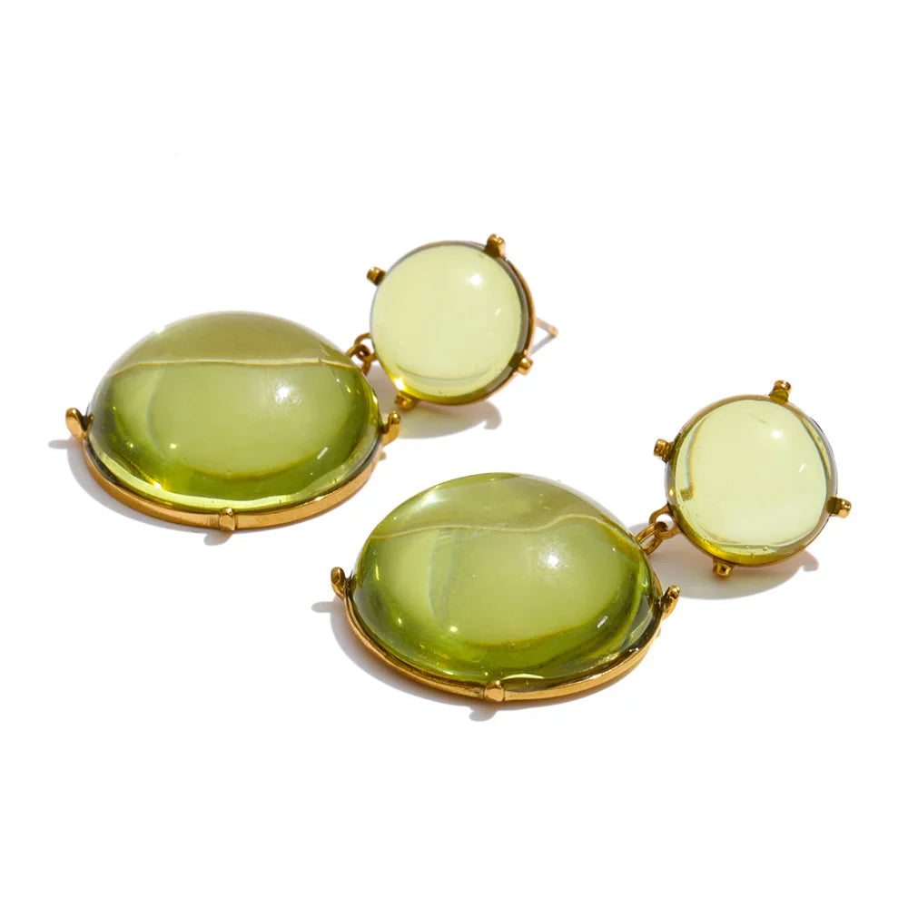 Gold stainless steel drop earrings with textured oval detail