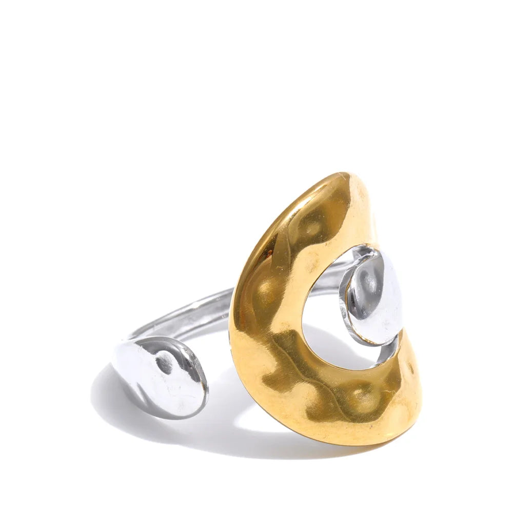 Silver stainless steel geometric open-band ring with minimalist finish