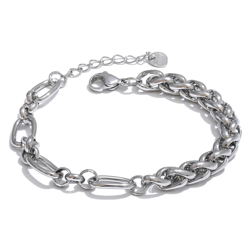 Gold stainless steel sleek chain-link bracelet with polished finish