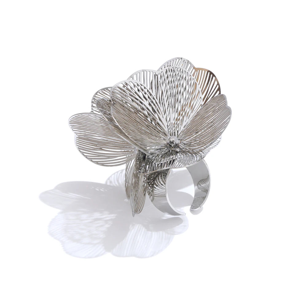 Anahita ring detail view showing flower motif