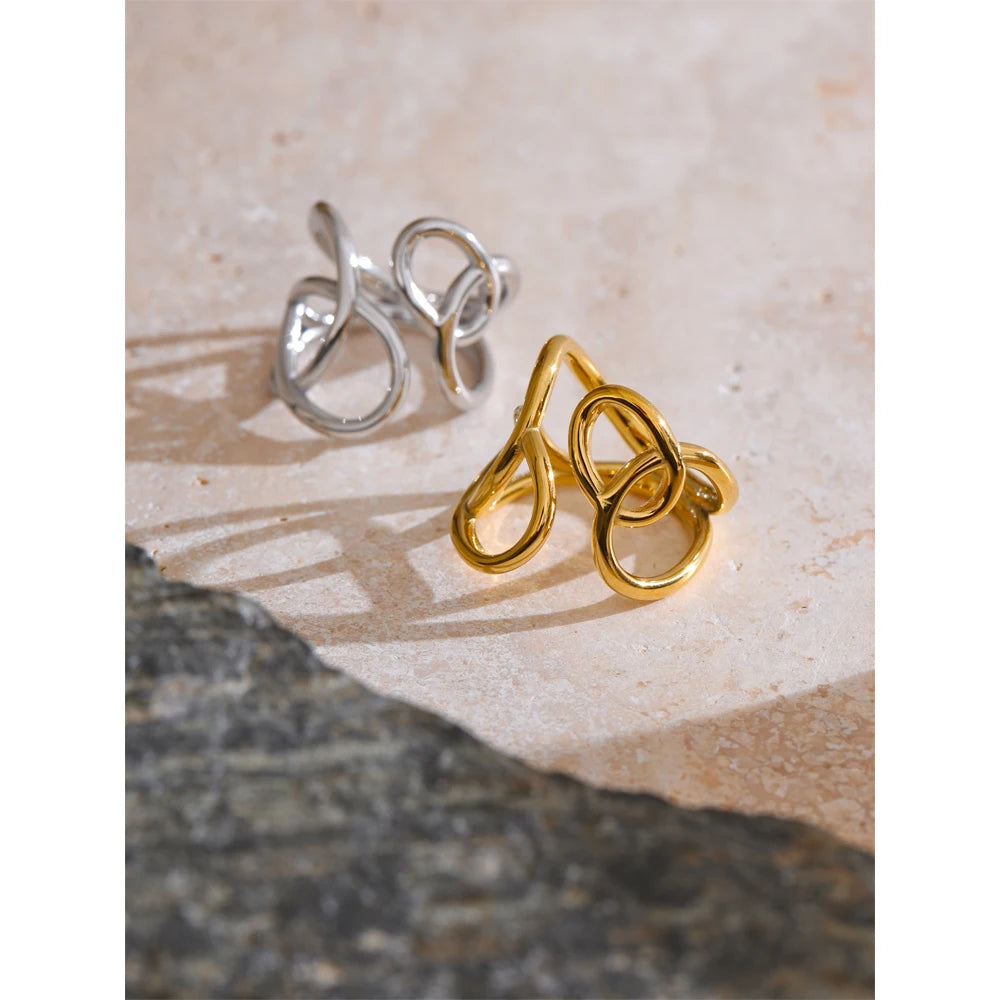 Silver stainless steel hollow geometric ring