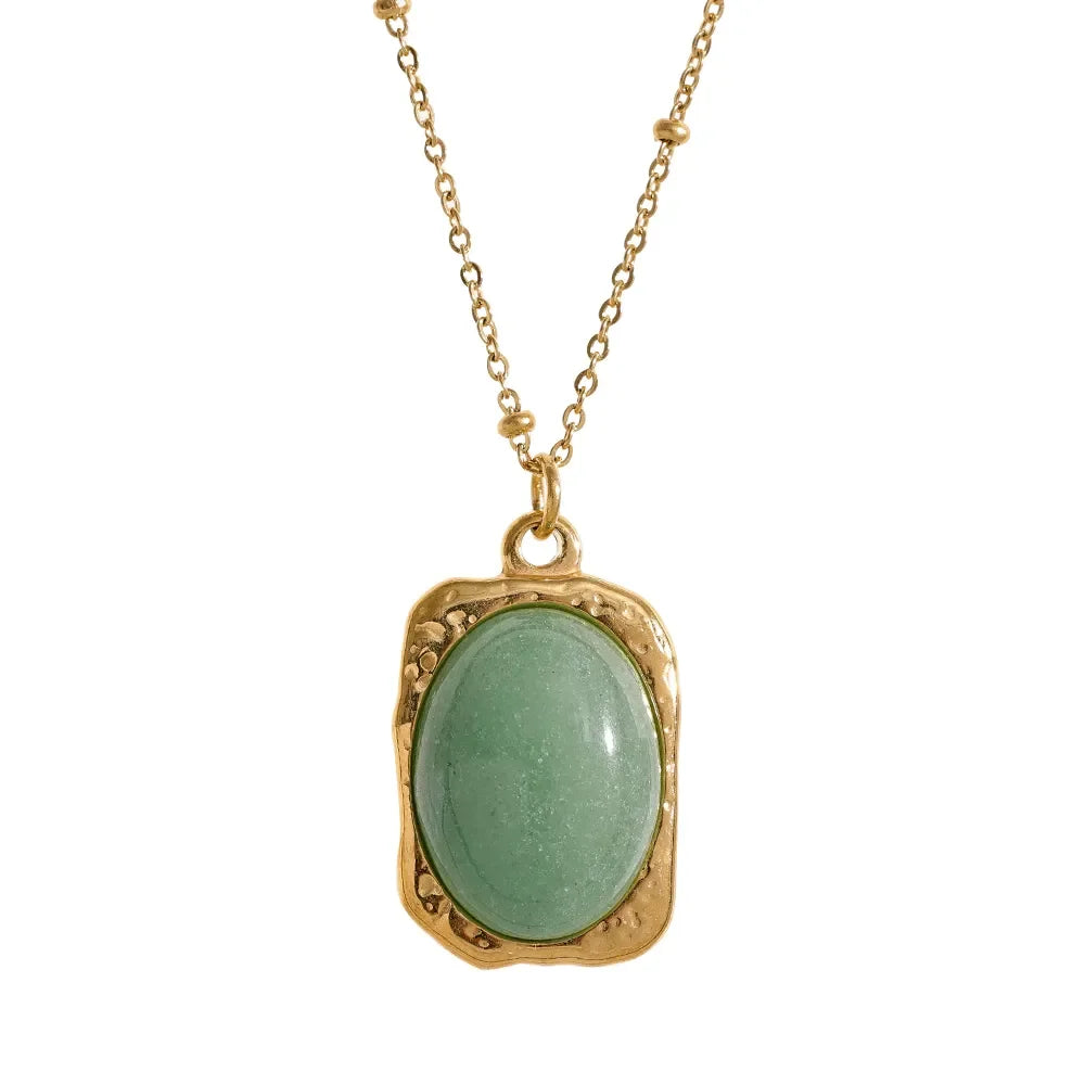 Gold stainless steel adjustable necklace with textured oval pendant