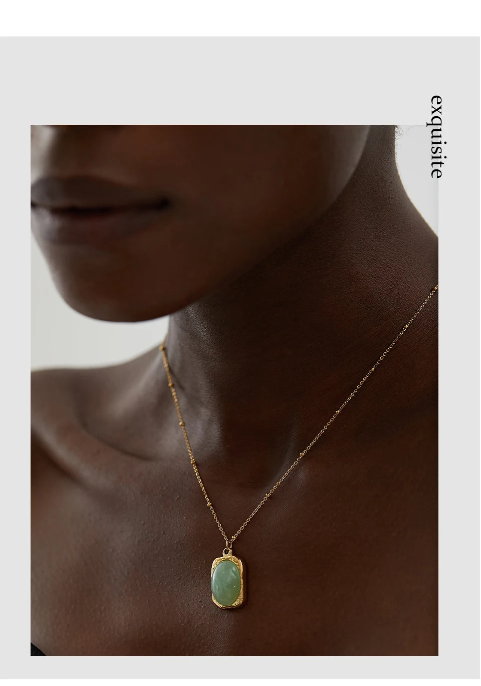Virelle necklace detail view showing oval pendant