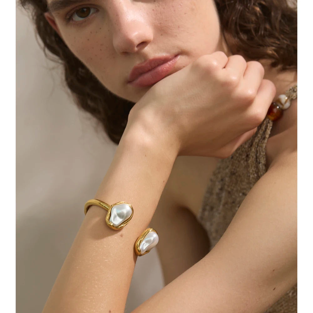 Ladan bracelet detail view showing pearl accent