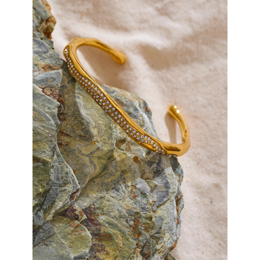 Yasmin bracelet side view showing refined cuff silhouette