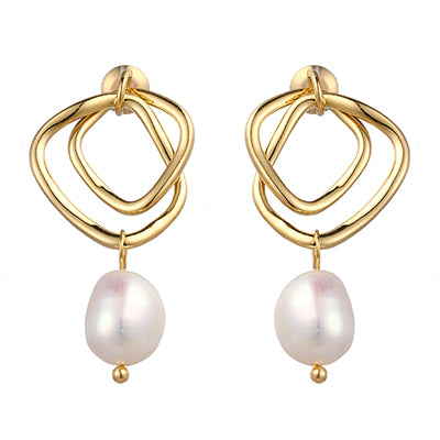 Gold-tone geometric drop earrings with imitation pearl detail