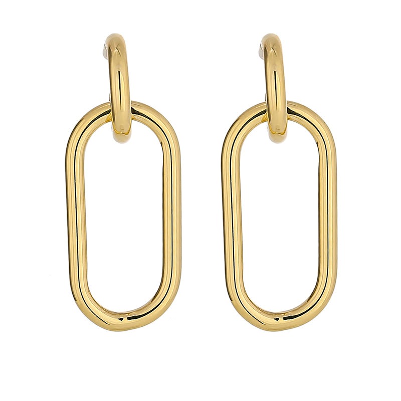 Gold-tone hollow geometric dangle earrings with textured finish