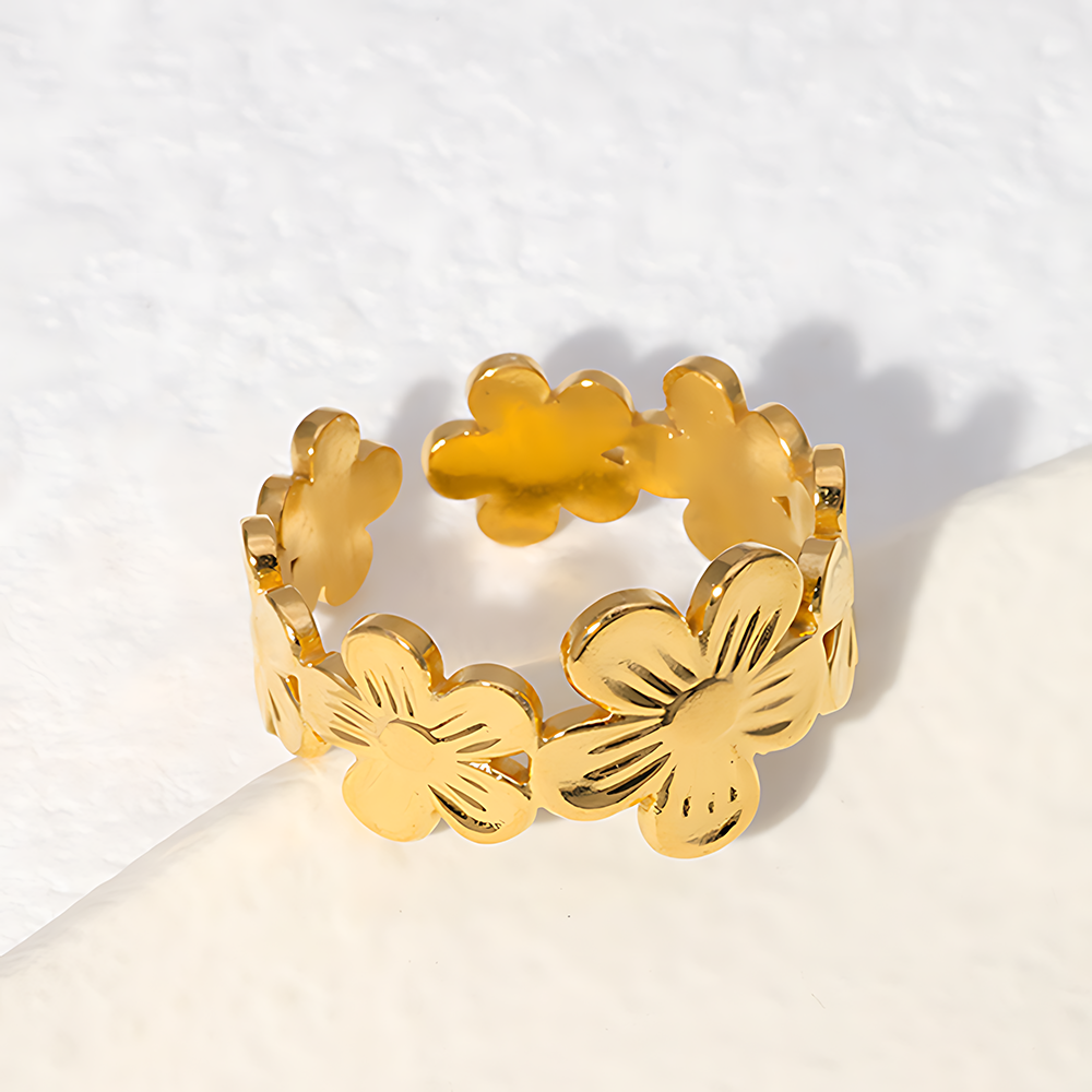 Close-up of polished gold-tone ring surface