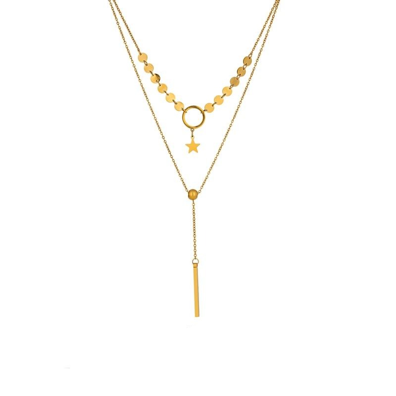 Gold stainless steel adjustable necklace with textured oval pendant