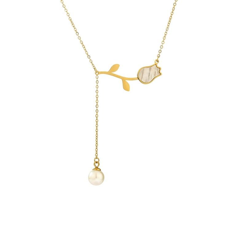 Gold stainless steel adjustable necklace with textured oval pendant