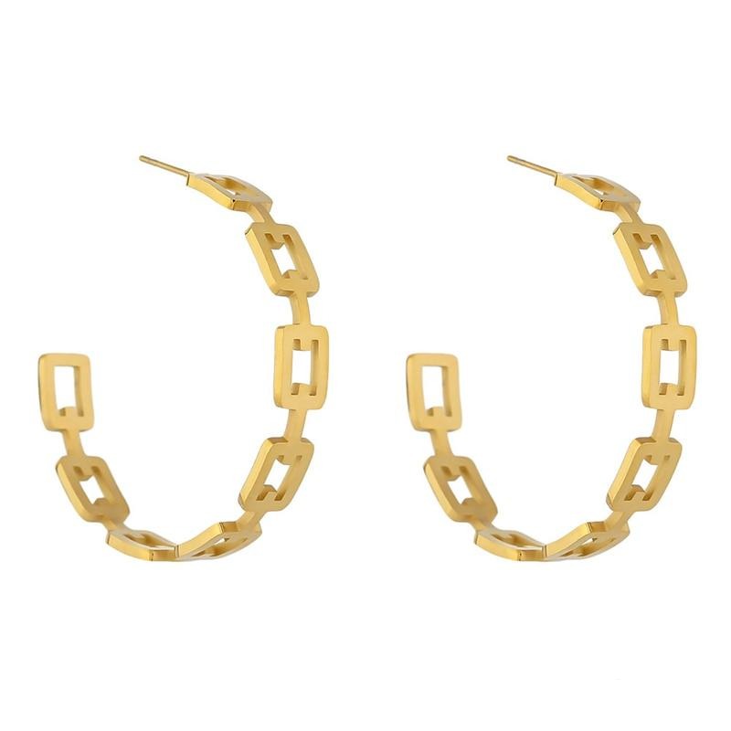 Gold stainless steel drop earrings with textured oval detail