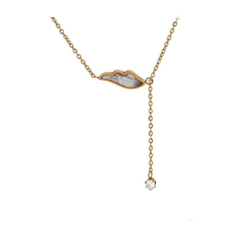Gold stainless steel adjustable necklace with textured oval pendant