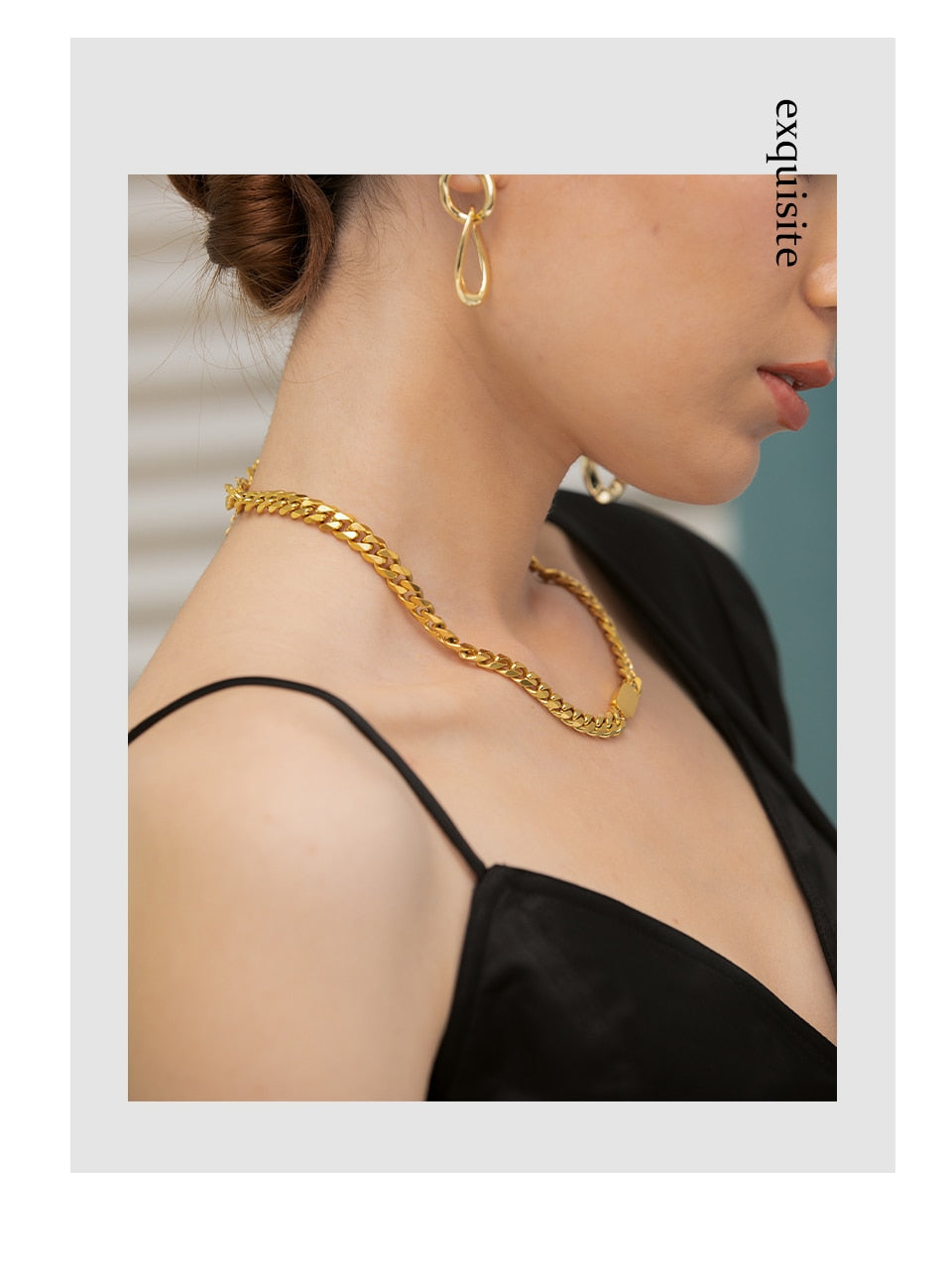 Close-up of polished gold-tone necklace surface