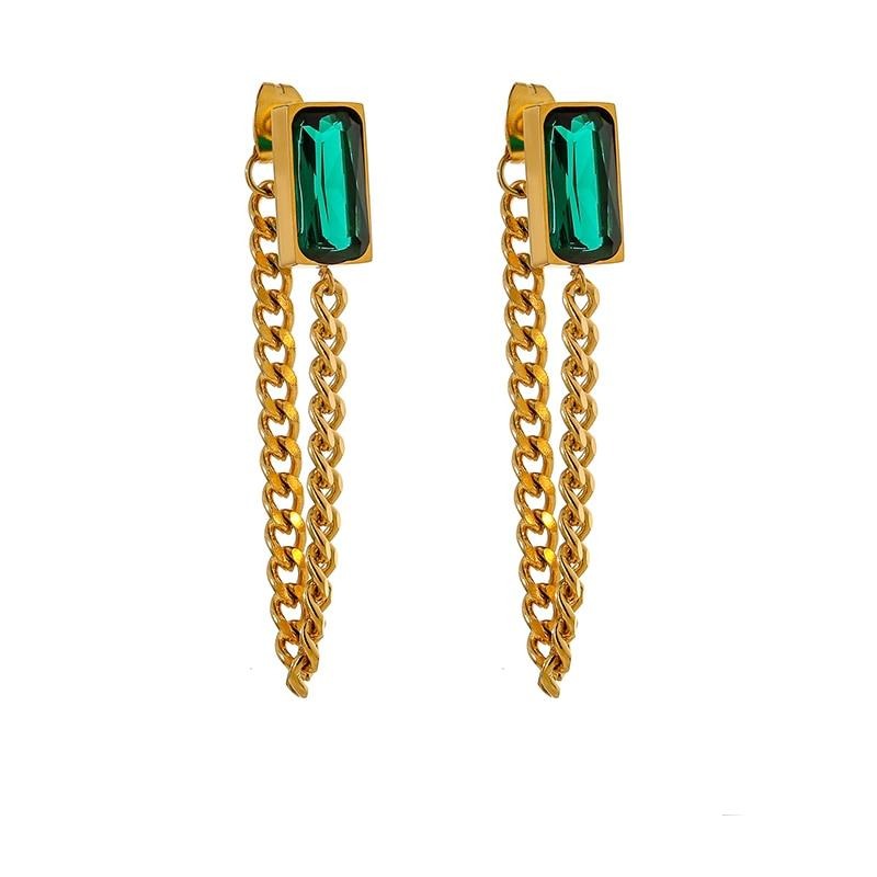 Gold stainless steel drop earrings with textured oval detail