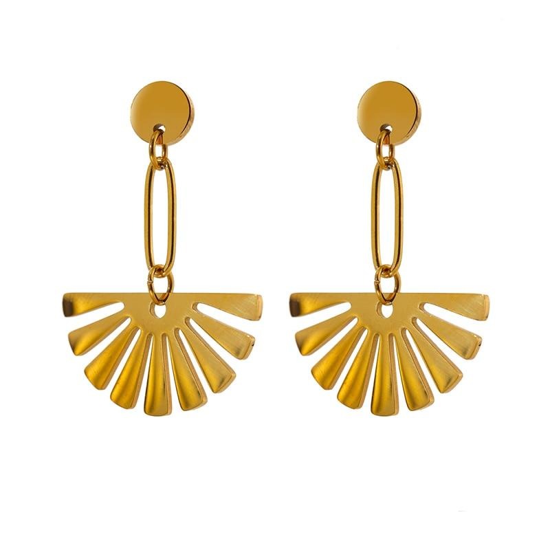 Gold stainless steel drop earrings with textured oval detail