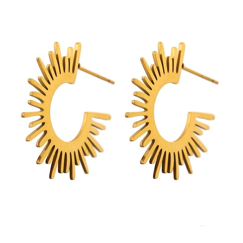 Gold stainless steel drop earrings with textured oval detail