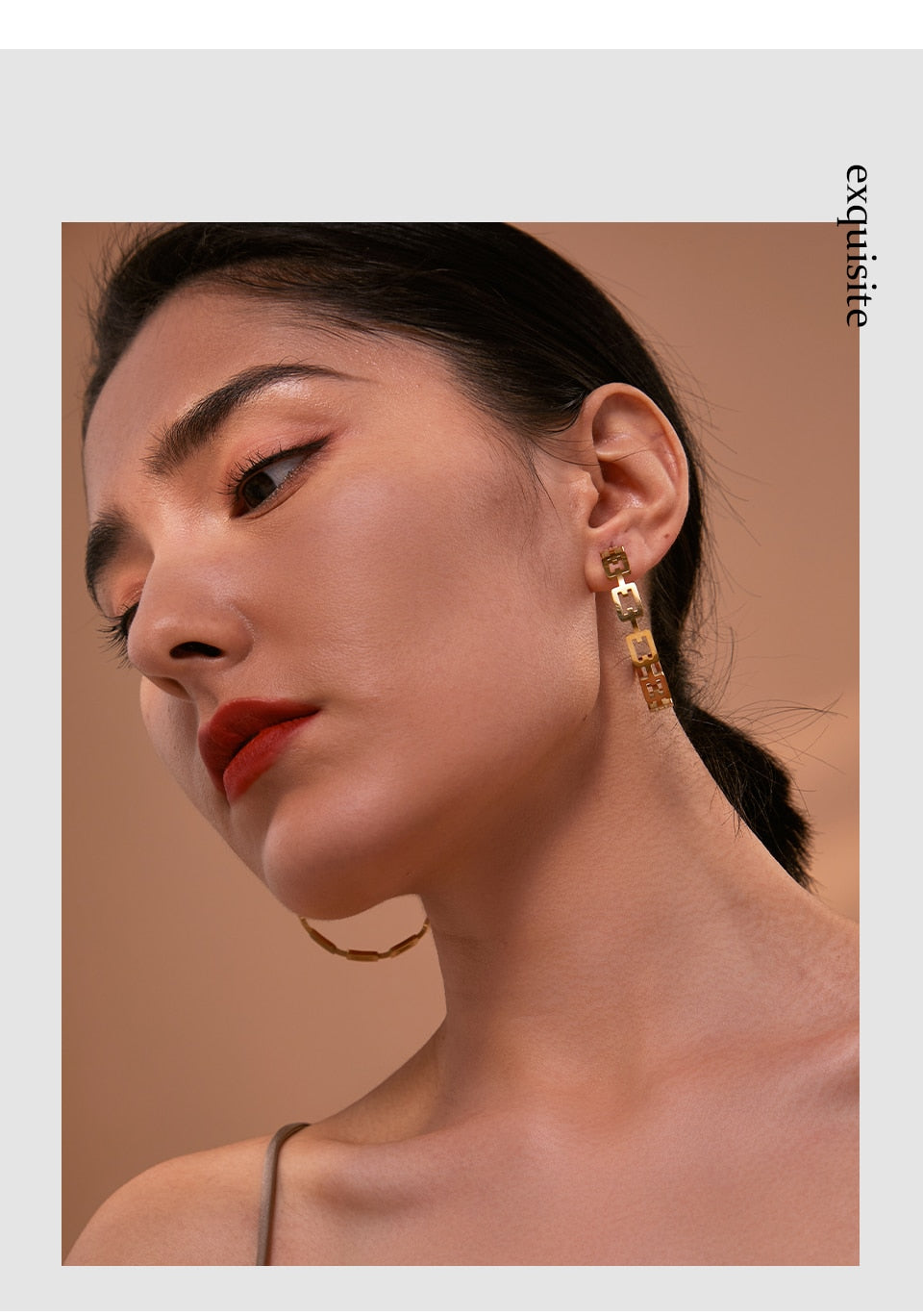 Close-up of polished gold-tone earring surface