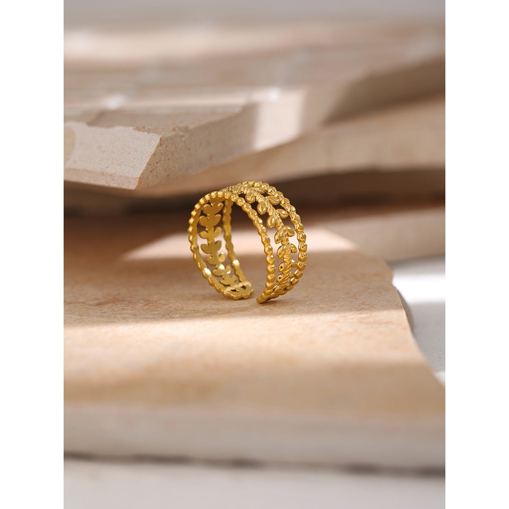 Close-up of polished gold-tone ring surface