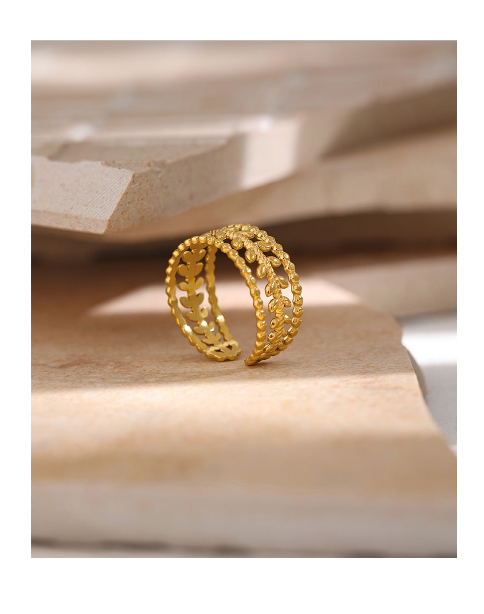 Azna ring detail view showing open-band design