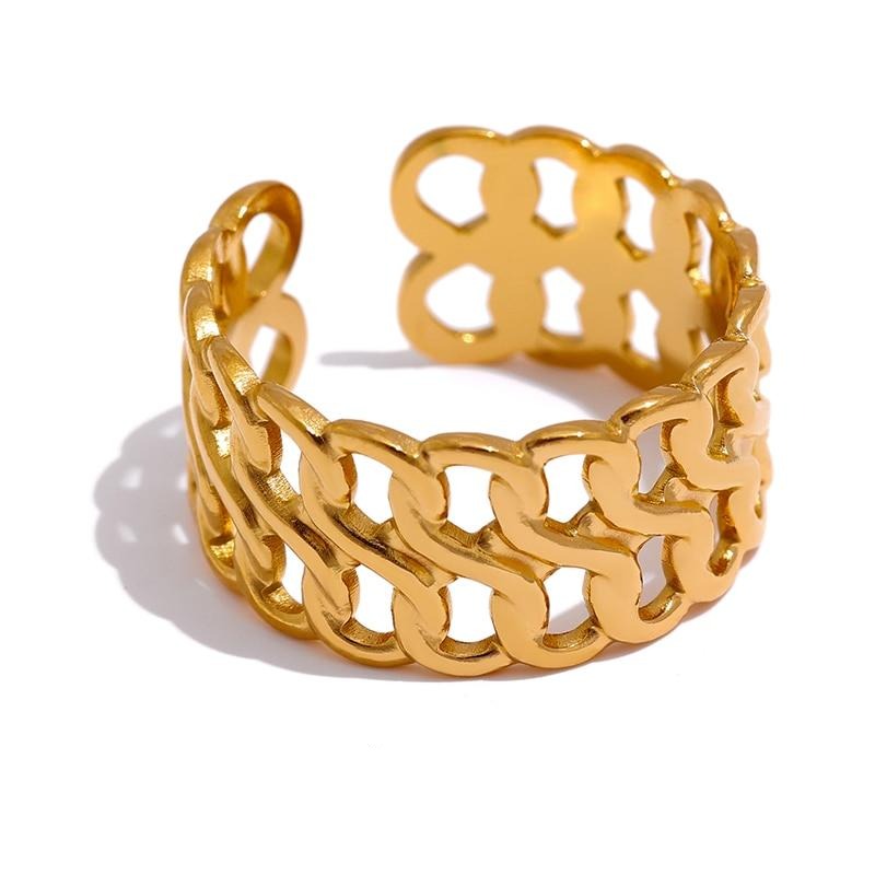 Gold stainless steel adjustable ring with textured oval centerpiece
