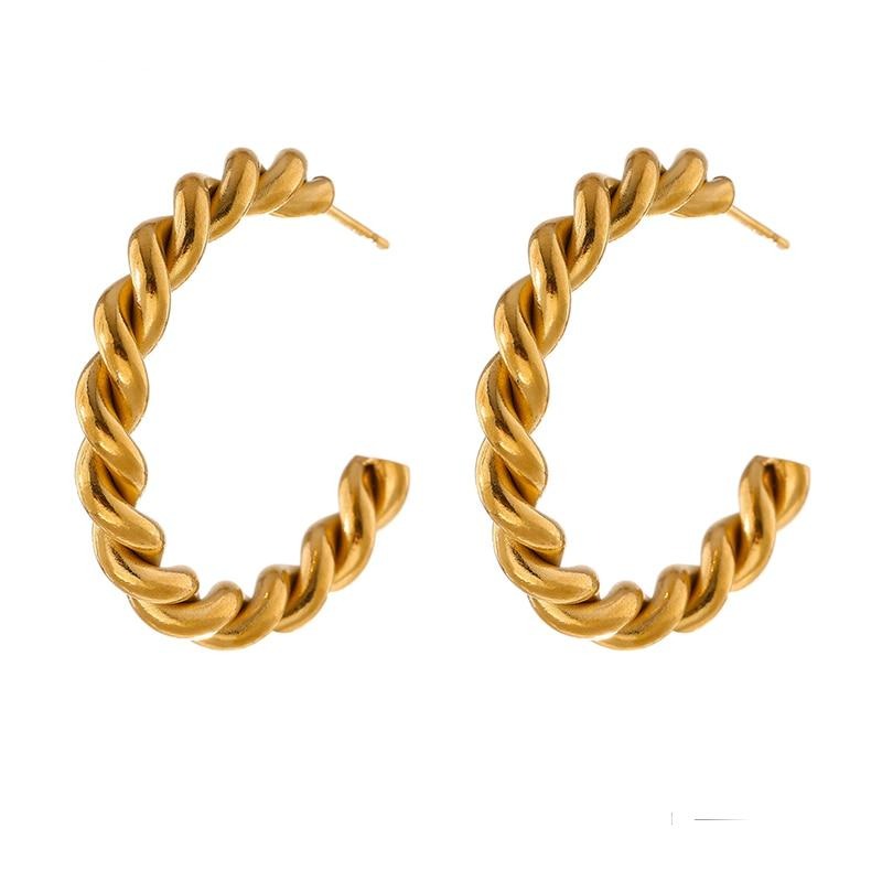 Gold stainless steel drop earrings with textured oval detail