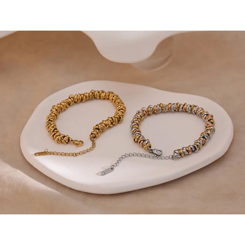 Mixed-tone stainless steel chain-bangle bracelet