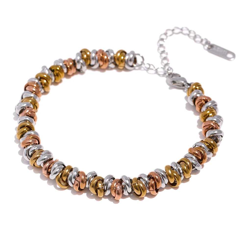 Gold stainless steel bold chain-bangle bracelet with polished finish