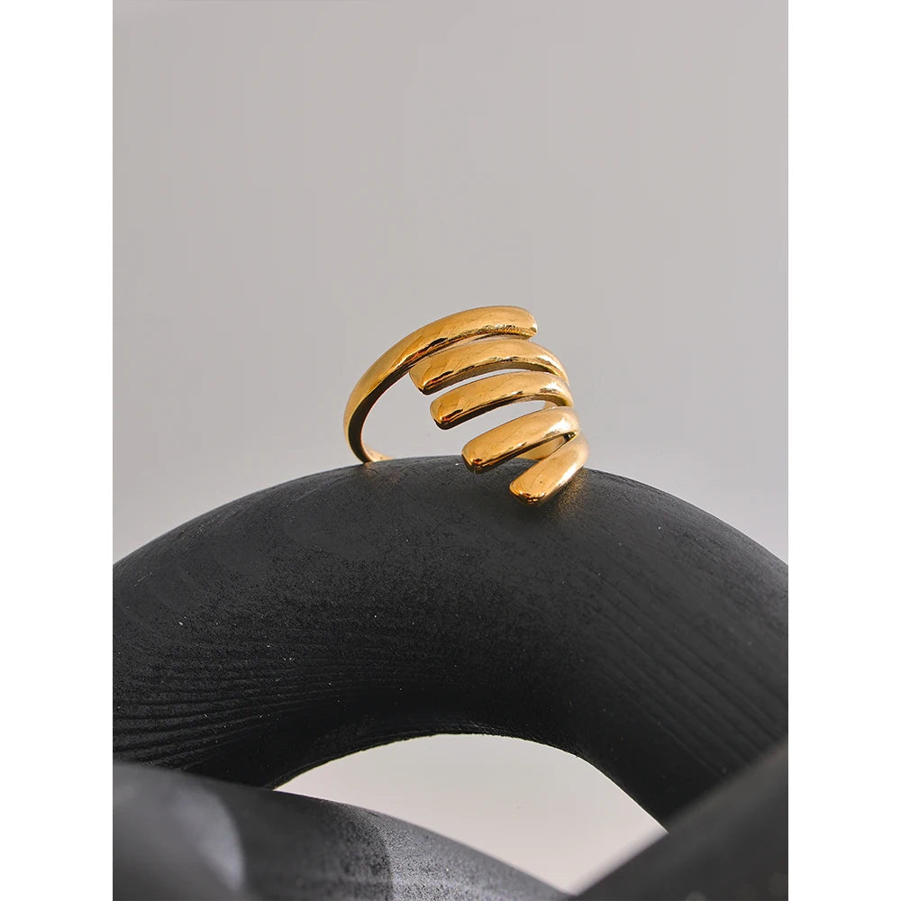 Silver stainless steel layered open-band ring