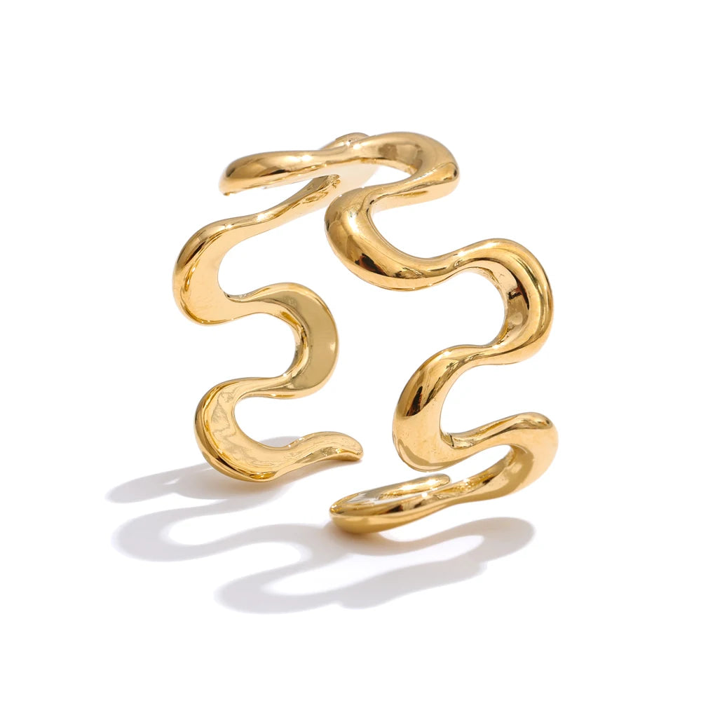 Gold stainless steel irregular open-band ring with refined finish