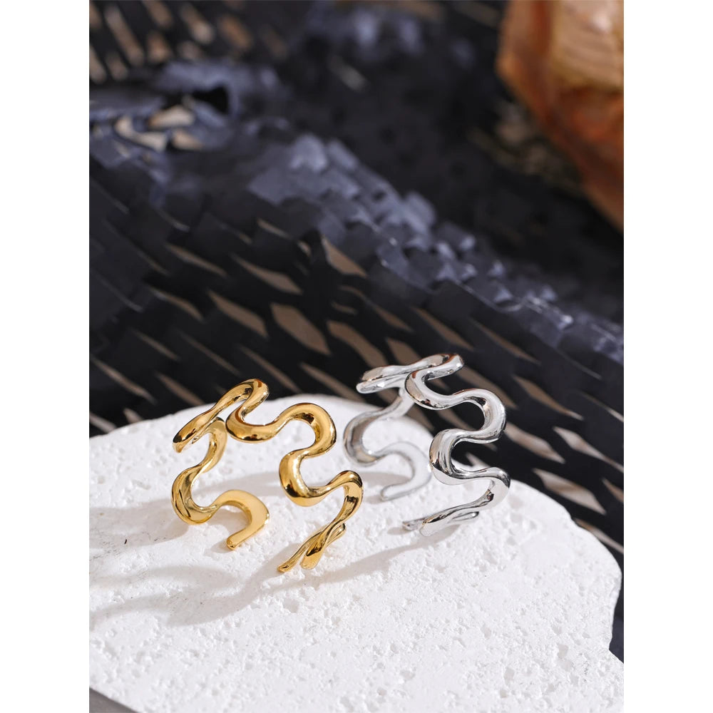 Silver stainless steel irregular open-band ring