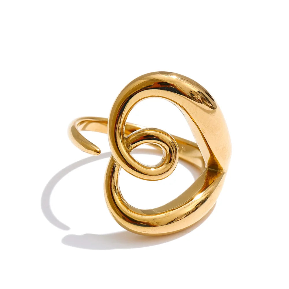 Gold stainless steel adjustable ring with hollow-heart detail