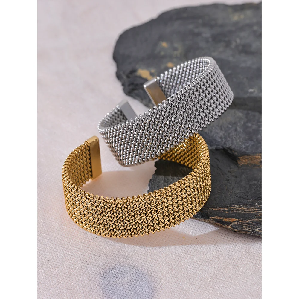 Close-up of silver-tone Hana bracelet texture