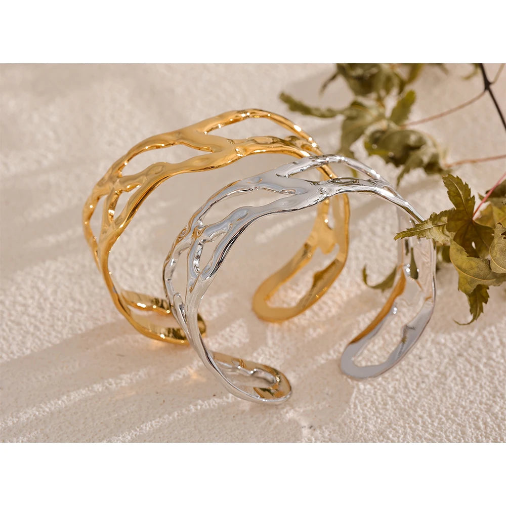 Close-up of silver-tone Avin bracelet surface detail