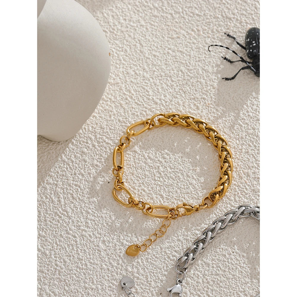 Silver stainless steel chain-link bracelet with polished finish