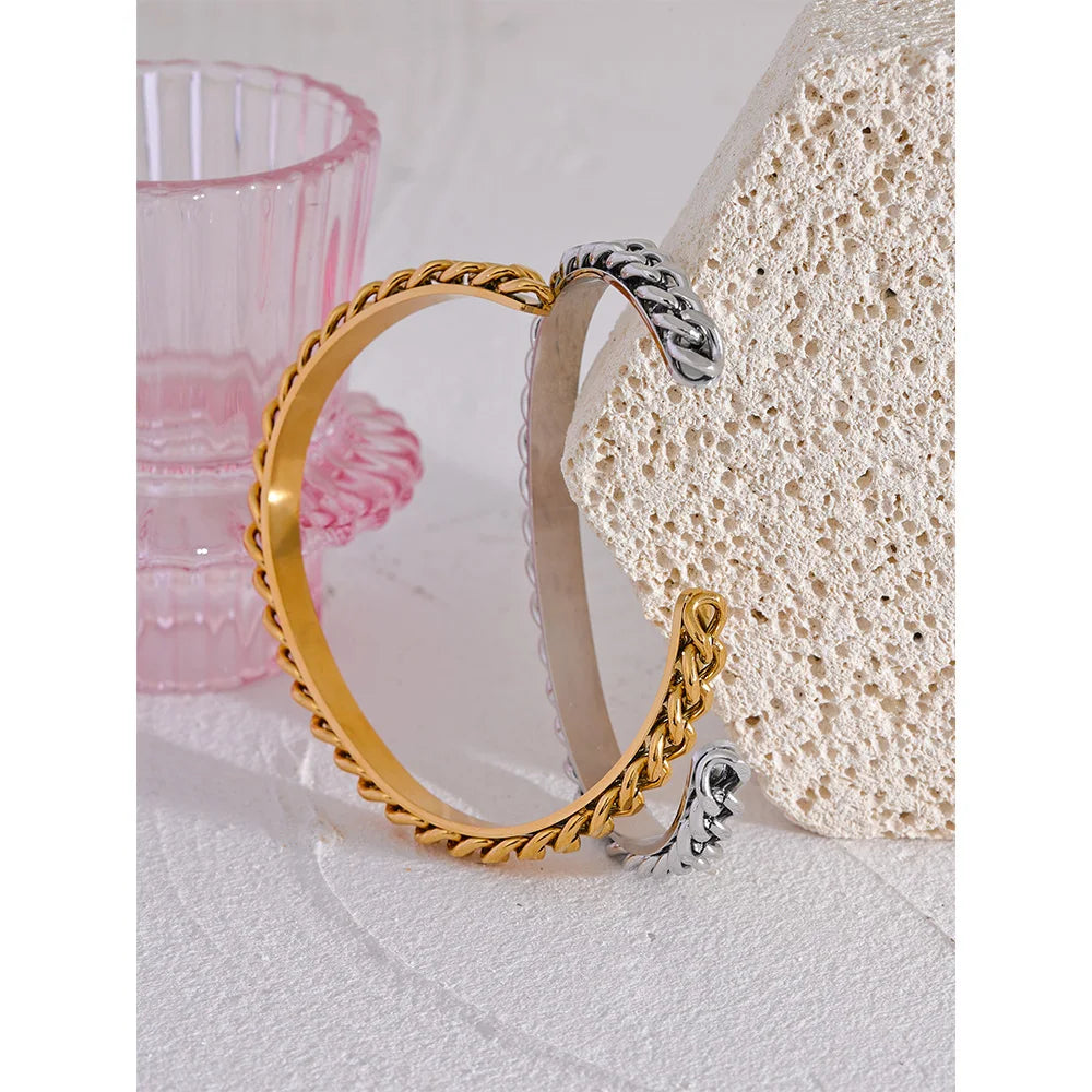 Roxana bracelet side view showing refined cuff silhouette