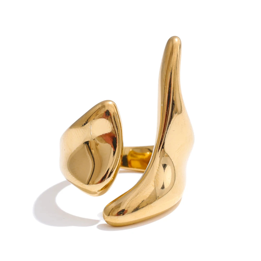 Gold stainless steel geometric open-band ring with polished finish