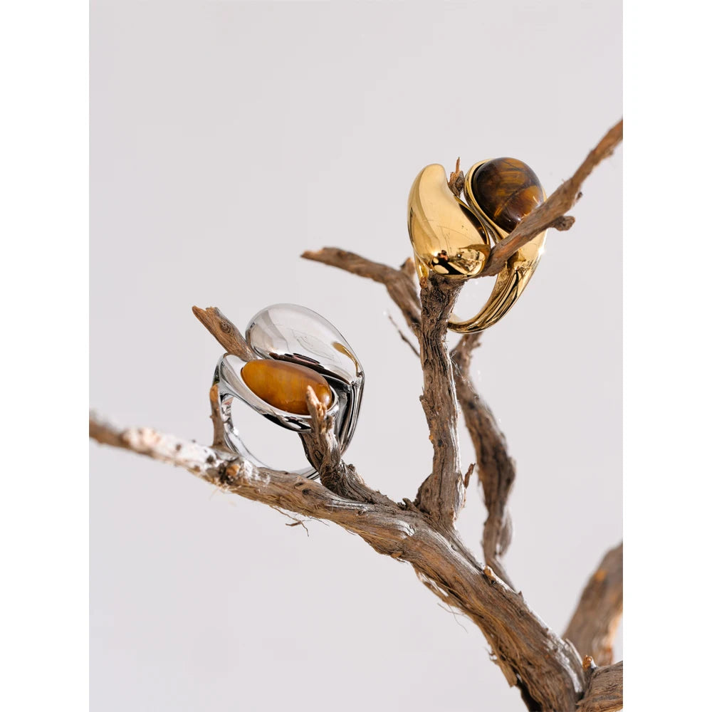 Sahar ring styled with warm earthy tones