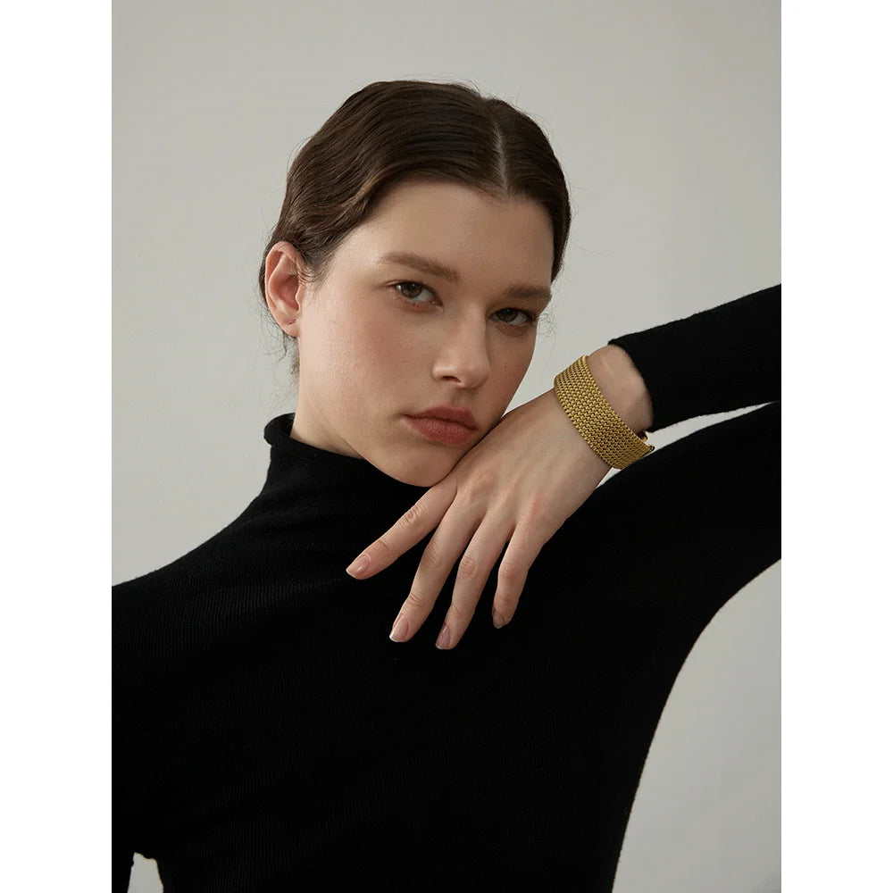Silver stainless steel wide cuff bracelet with textured finish