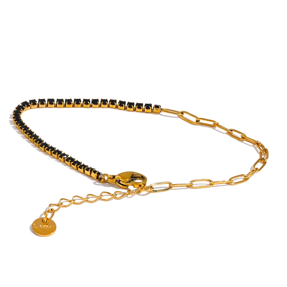 Gold stainless steel chain bracelet with colorful cubic zirconia charms