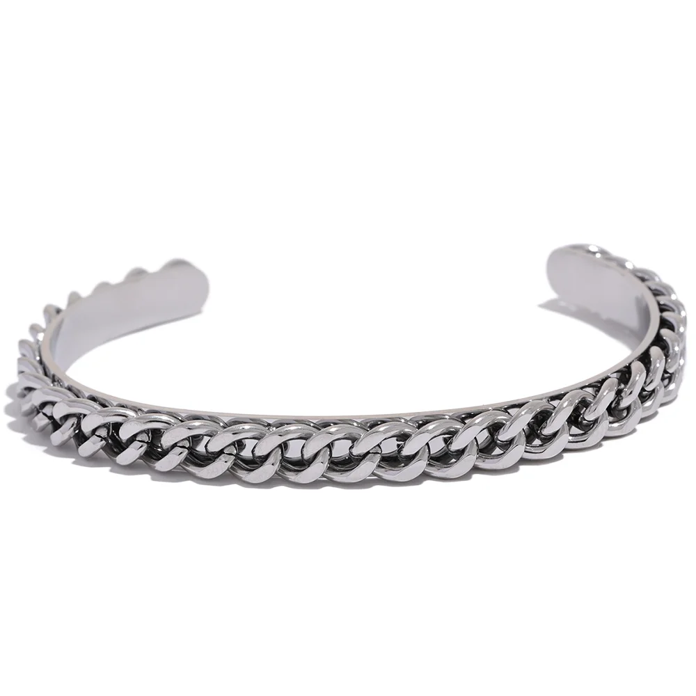 Gold stainless steel textured cuff bracelet with minimalist silhouette