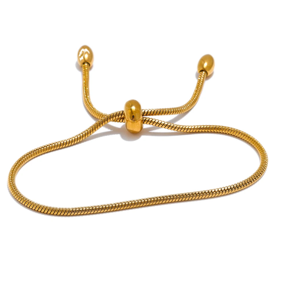 Gold stainless steel adjustable pull-out chain bracelet with polished finish