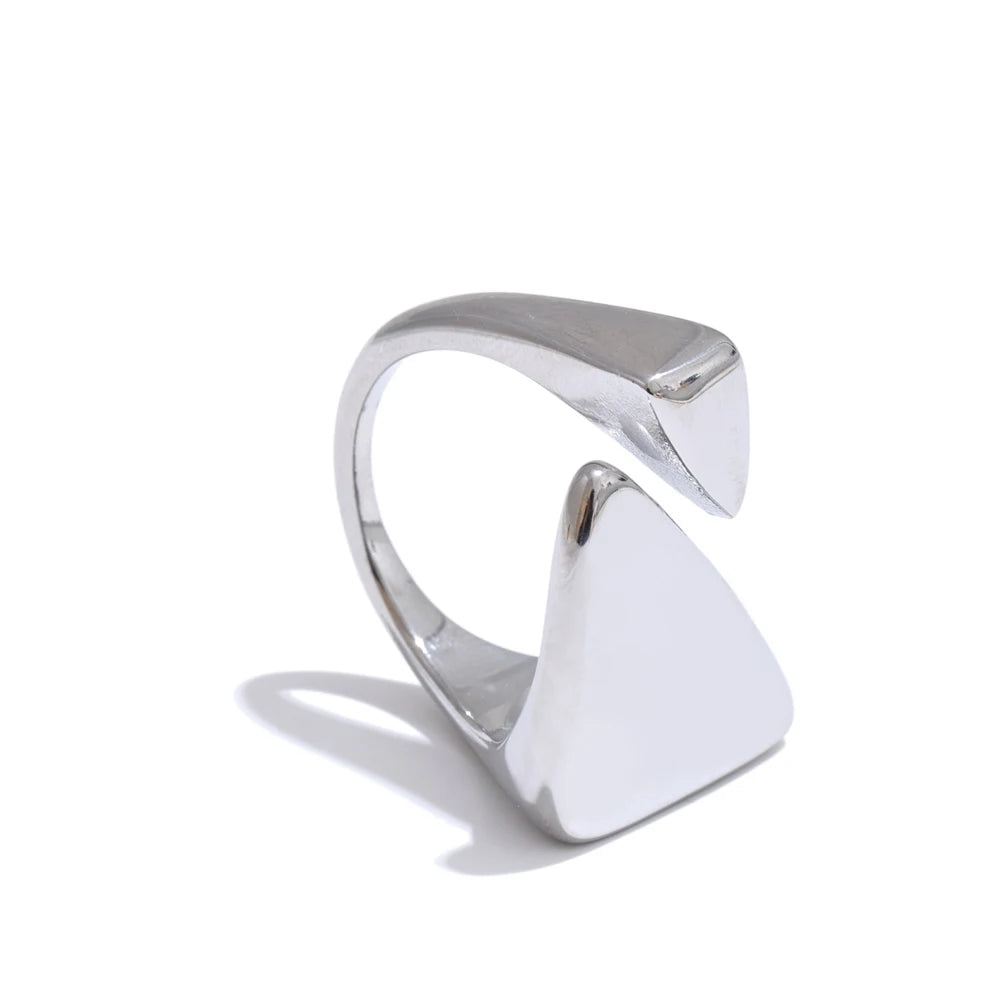 Gold stainless steel adjustable ring with sculptural triangle cast detail