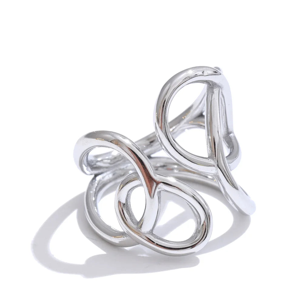Gold stainless steel hollow geometric ring with polished finish